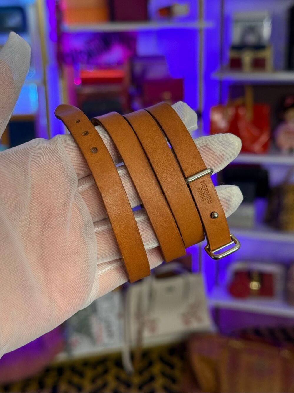 HERMES Natural Vache Calfskin Leather Hapi 3 Bracelet